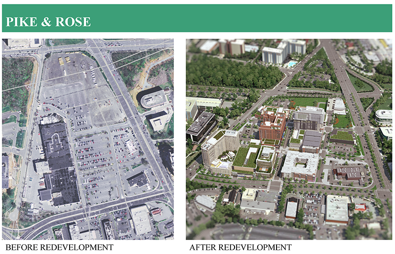 Pike and Rose, Before and After Redevelopment