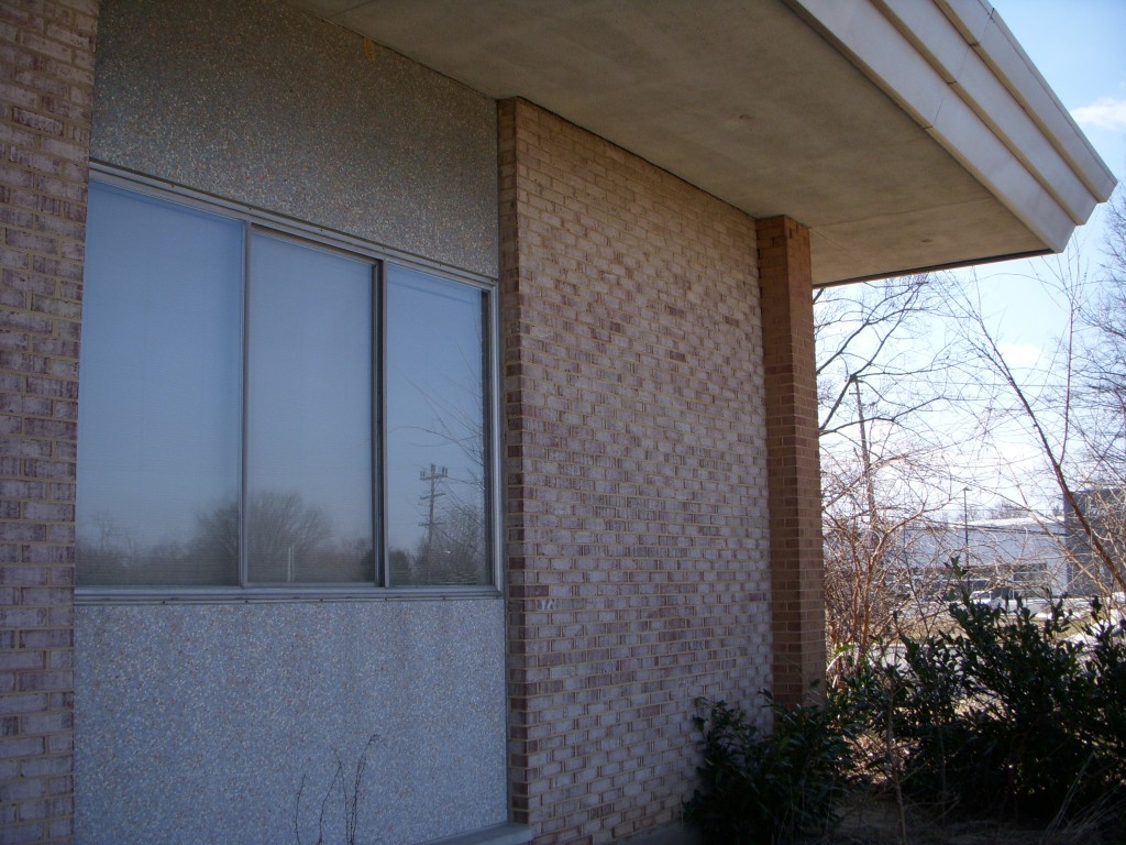 Windows are highlighted by prefabricated Tecfab type panels. The education wing of the recently designated Georgia Avenue Baptist Church has similar panels that date from 1962. The panels were developed by architect Charles Goodman.