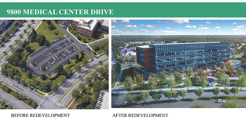9800 Medical Center Drive, Before and After Redevelopment