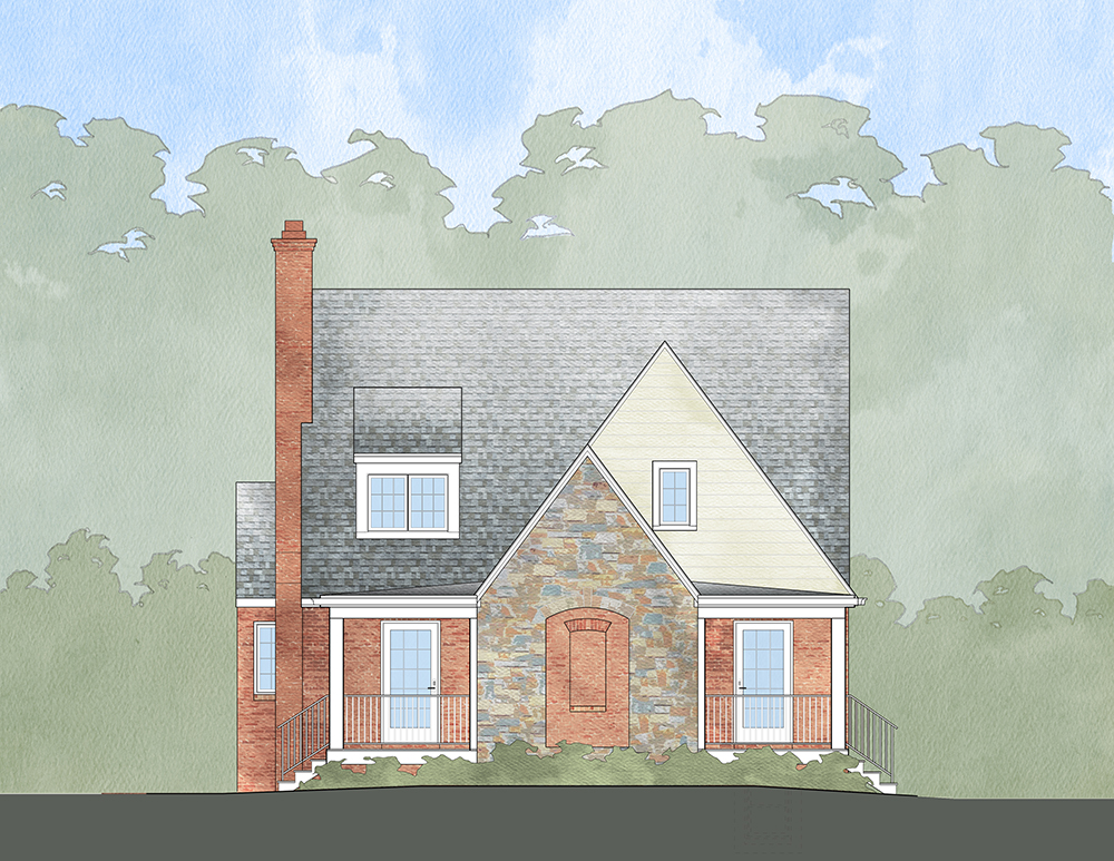 The image shows a Front Elevation Rendering from Muse Architects of the Garland Avenue home after duplex conversion. 