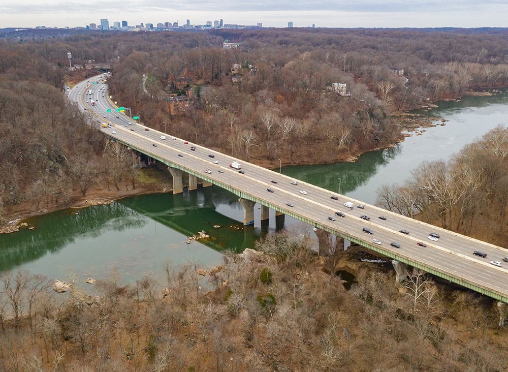 A bridge over a river looking south from Montgomery County to Northern Virginia.