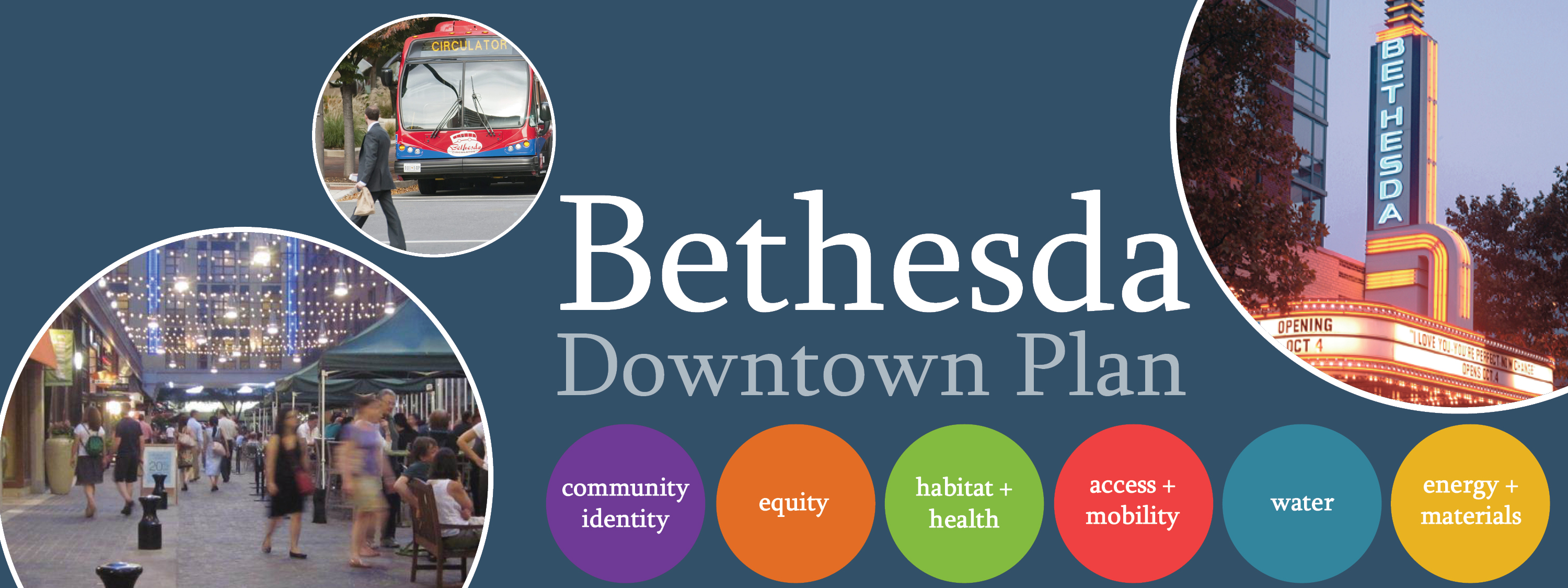 cover of the bethesda downtown plan with photos from bethesda