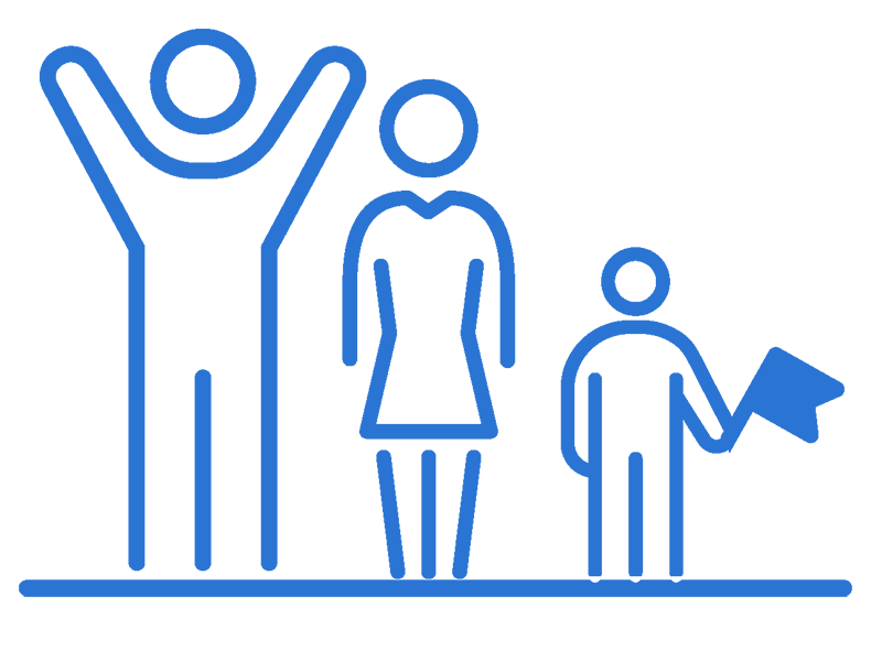 Outline of two adults and a child