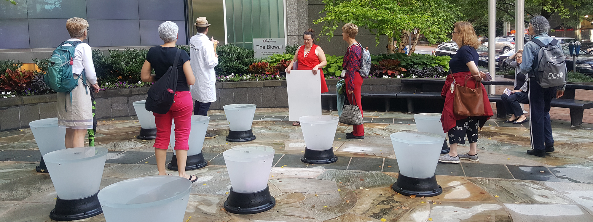 Participants explore outdoor art installation during Silver Spring Art Walk