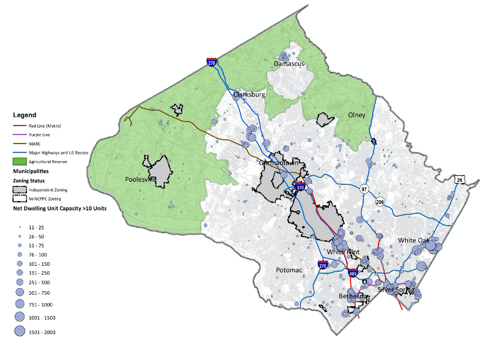 Montgomery County Zoning Map Residential Development Capacity Analysis - Montgomery Planning