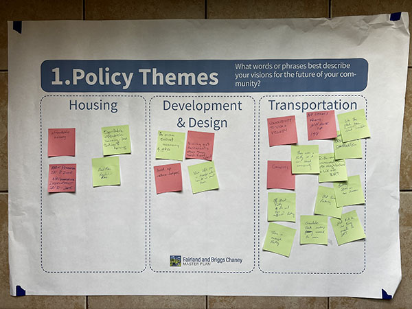poster with sticky note comments placed under categories