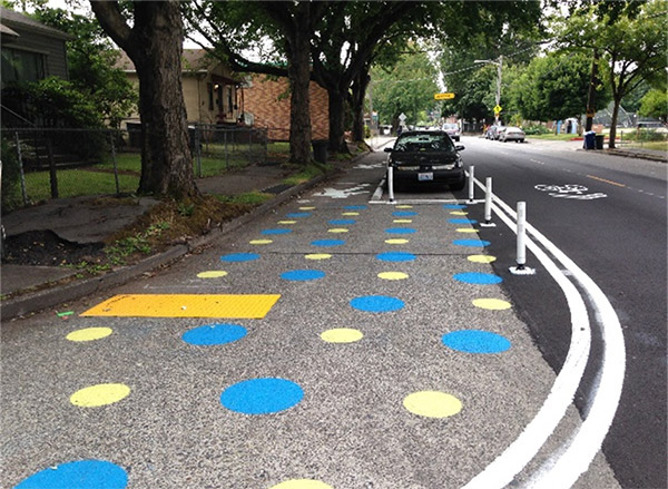 A painted pedestrian pathway