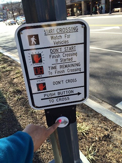 A pedestrian push button. Photo: Montgomery County Government
