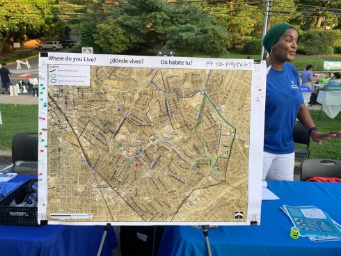 Map of Takoma Park Minor Master Plan Area on easel at engagement event