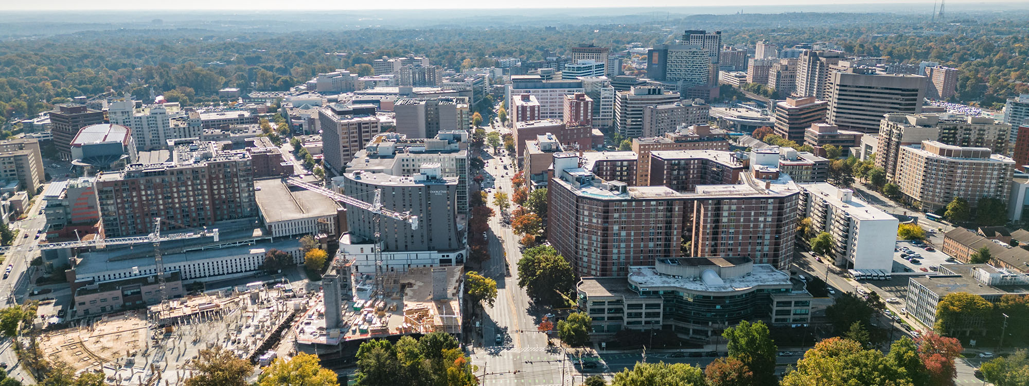 aerial view of georgia avenue looking south at downtown Silver Spring