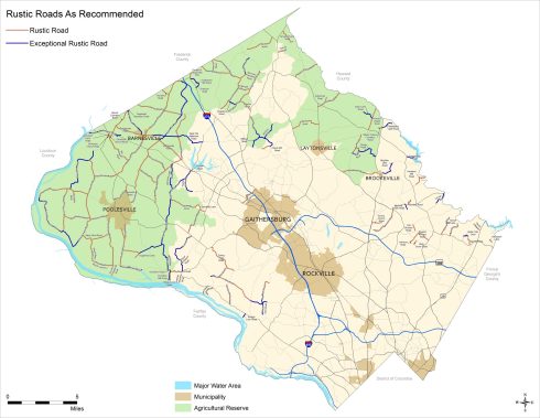 Map of Rustic Roads as Recommended in the Planning Board Draft of the Rustic Roads Functional Master Plan Update