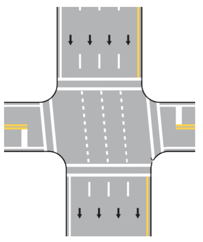 Dotted lane extension markings, Image Credit: MdMUTCD