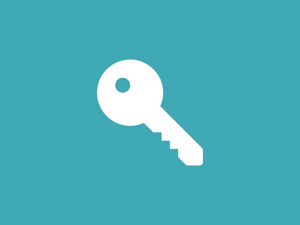 A simple white key icon is centered on a solid teal background.