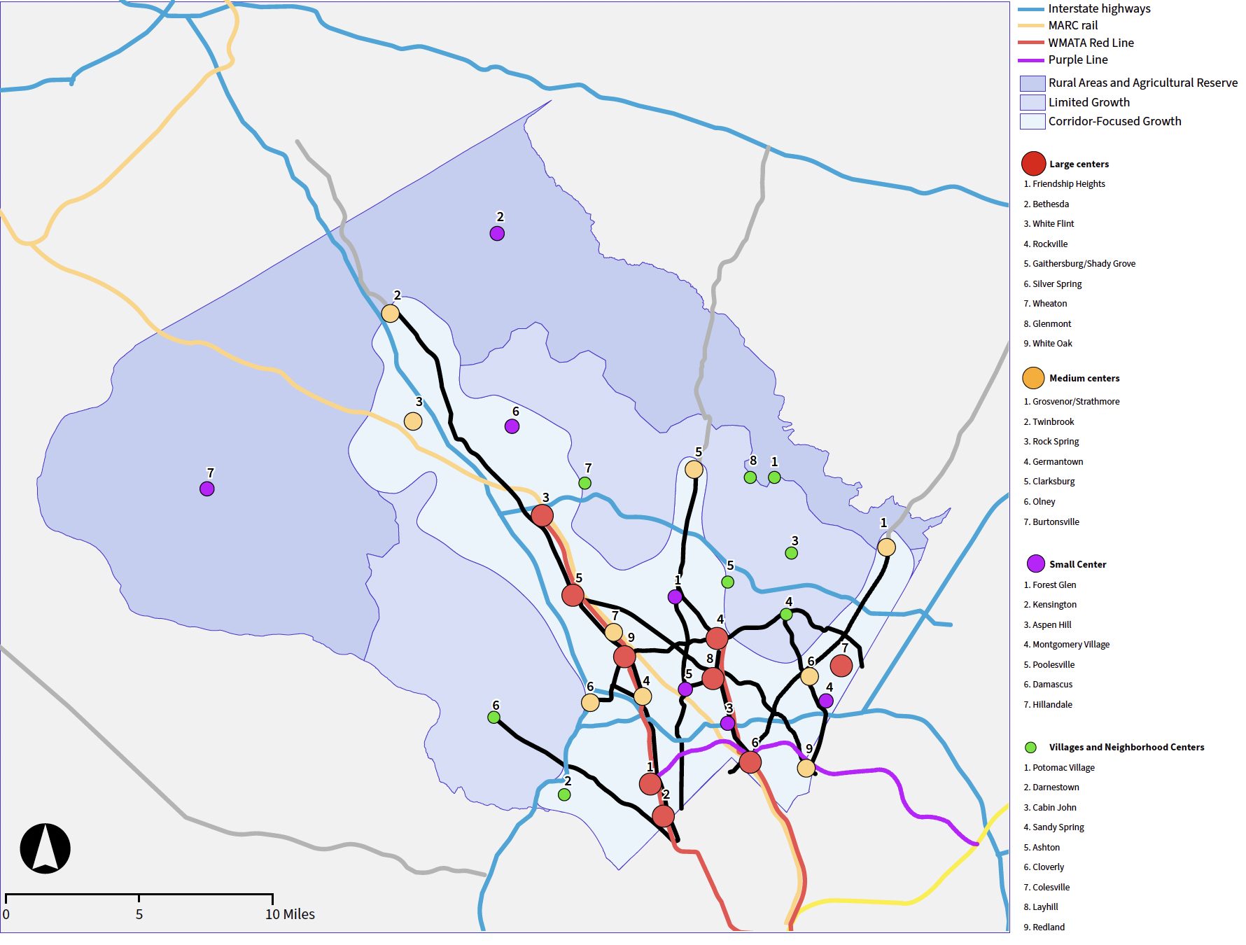 growth map identified in thrive montgomery 2050