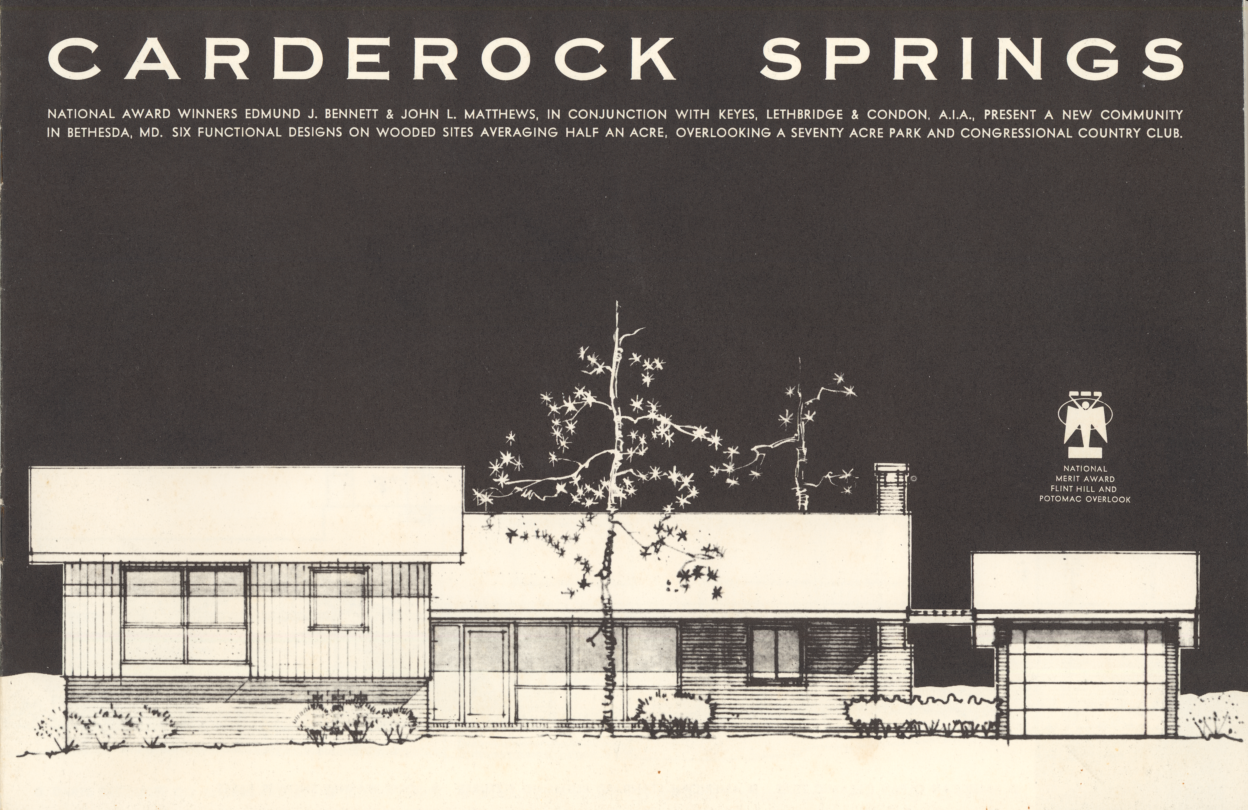 Cover of Carderock Springs Sales Brochure showing a sketch of a house on a black background.