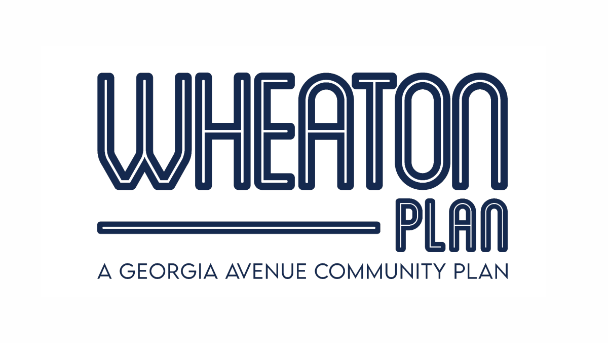 Logo for "The Wheaton Plan: A Georgia Avenue Community Plan" with stylized text and underlines on a white background.