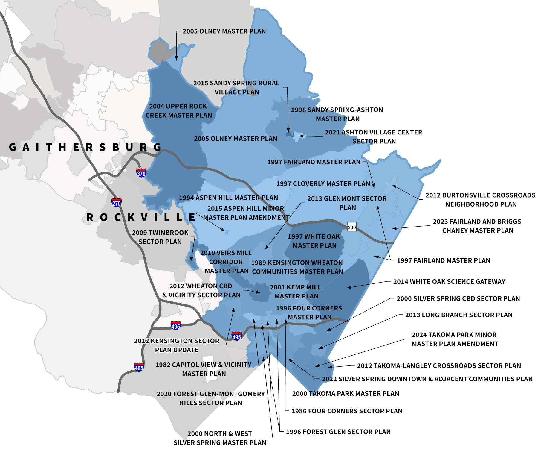 East county map showing master plans
