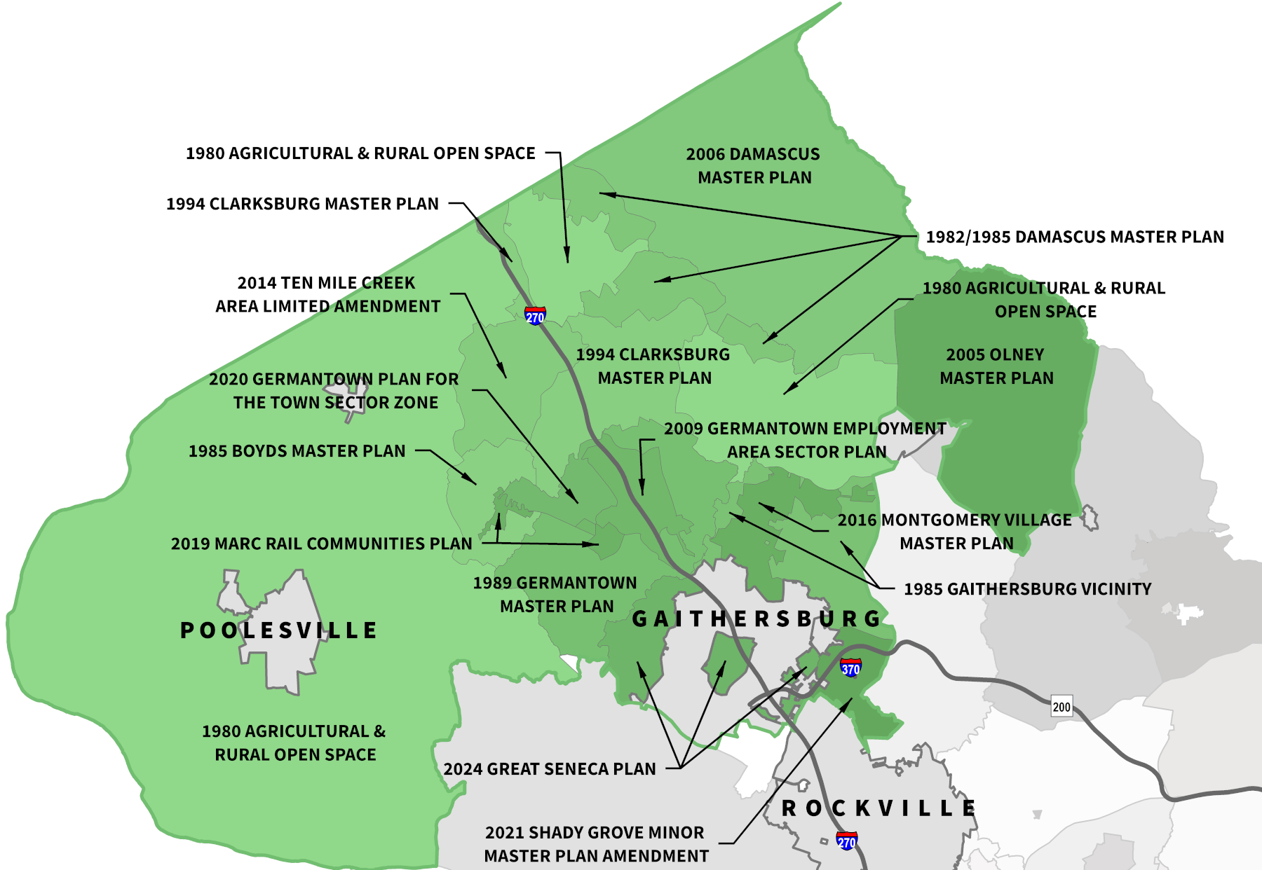Upcounty map showing master plans